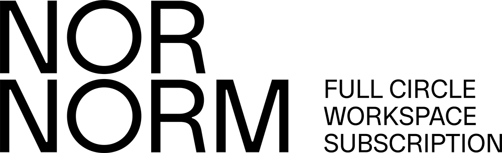 NOR NORM Full Circle Workspace Subscription bold black and white minimalist company logo design.