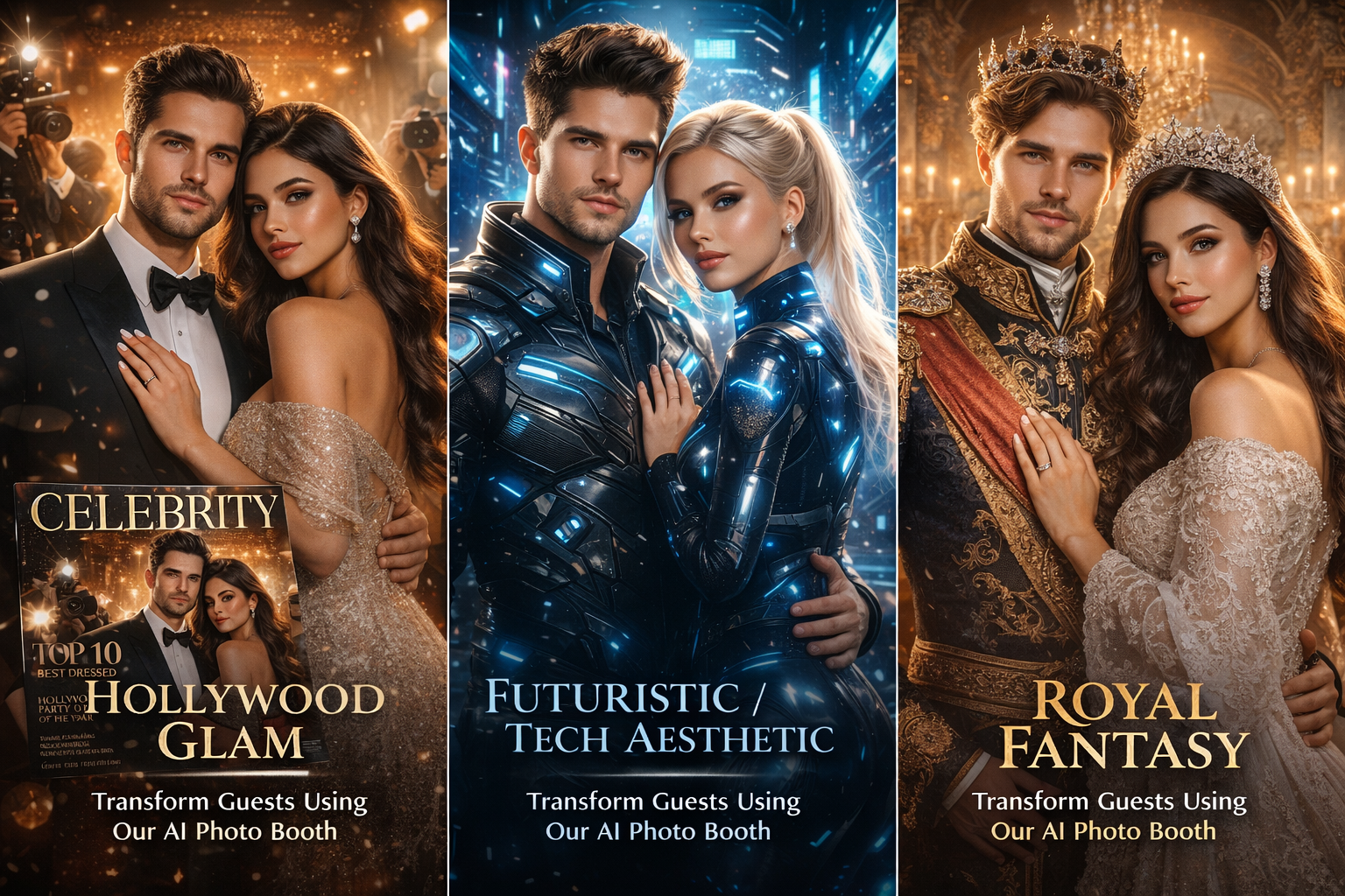 Romantic fantasy book cover collection featuring couples in dramatic poses with glowing effects and elegant styling.