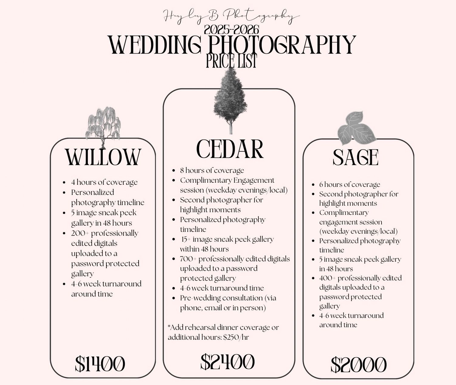 3 tier pricing packages for weddings