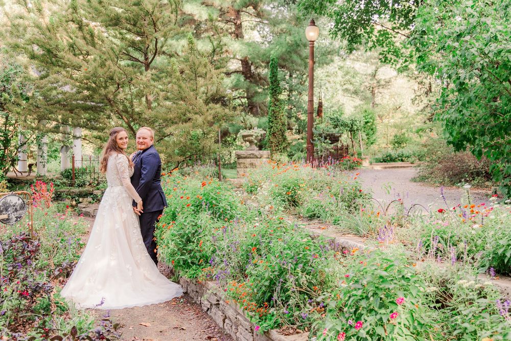 Morning light in the gardens at Bartlett Arboretum, Kansas anniversary photoshoot