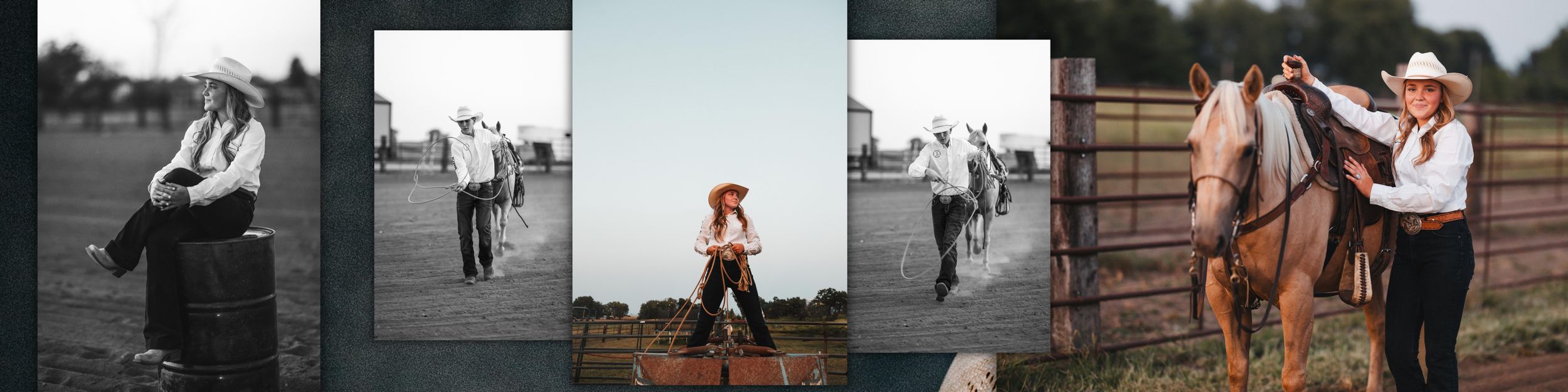 A collection of romantic engagement photos showing couples in rustic outdoor settings and intimate poses.