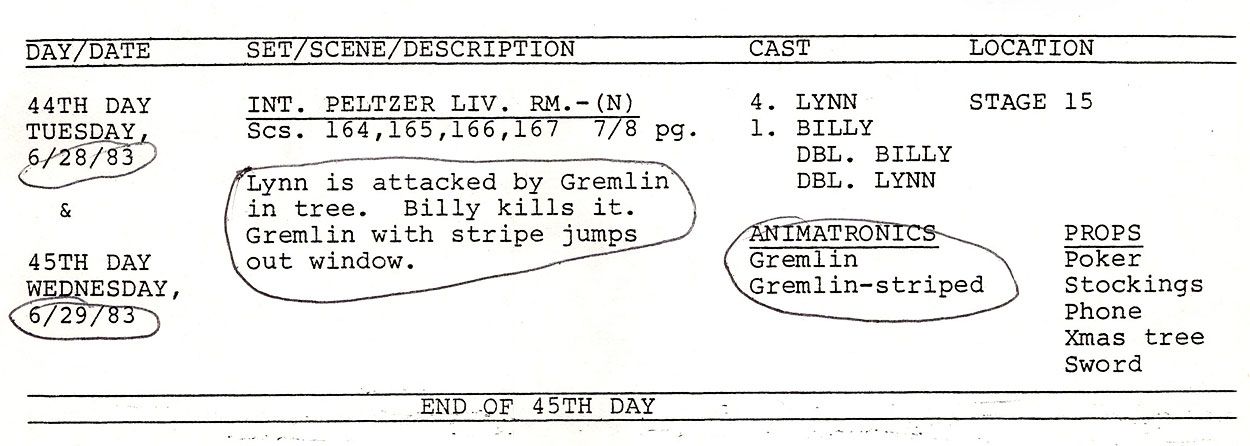 Shooting script: Lynn Peltzer attacked by Gremlin
