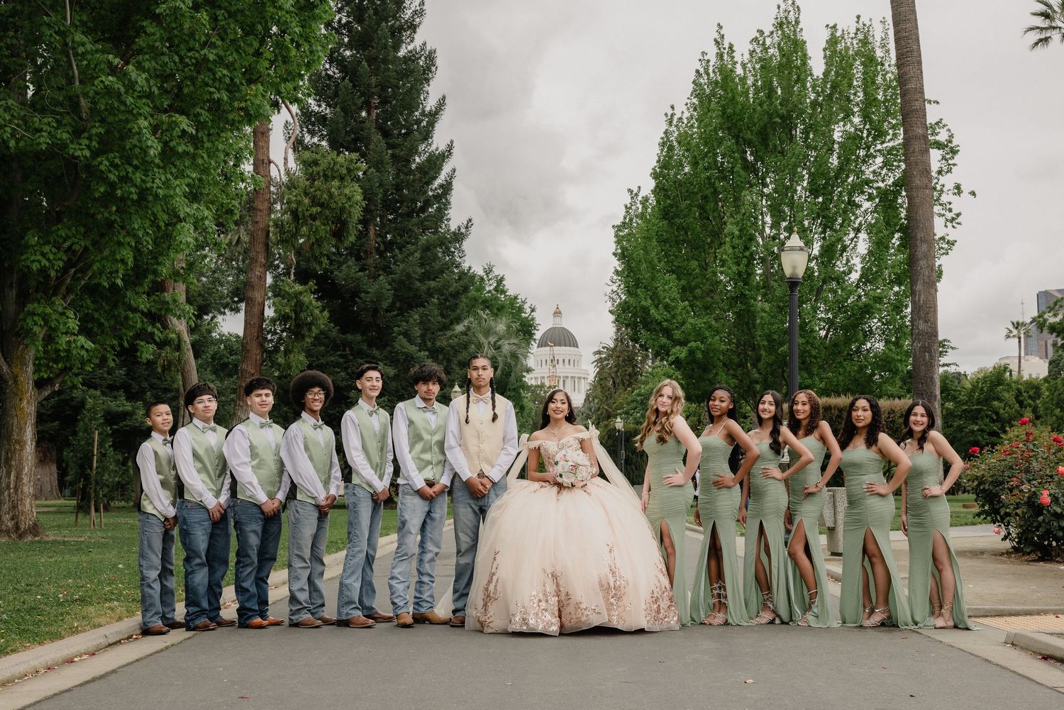 Group photo of Pilar with her court at Capitol Park in downtown Sacramento