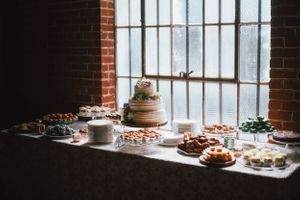 Dessert table at a wedding reception at The Cookery in Durham NC