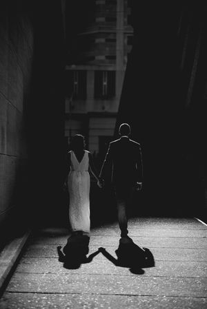 Dramatic light wedding portrait in downtown Raleigh