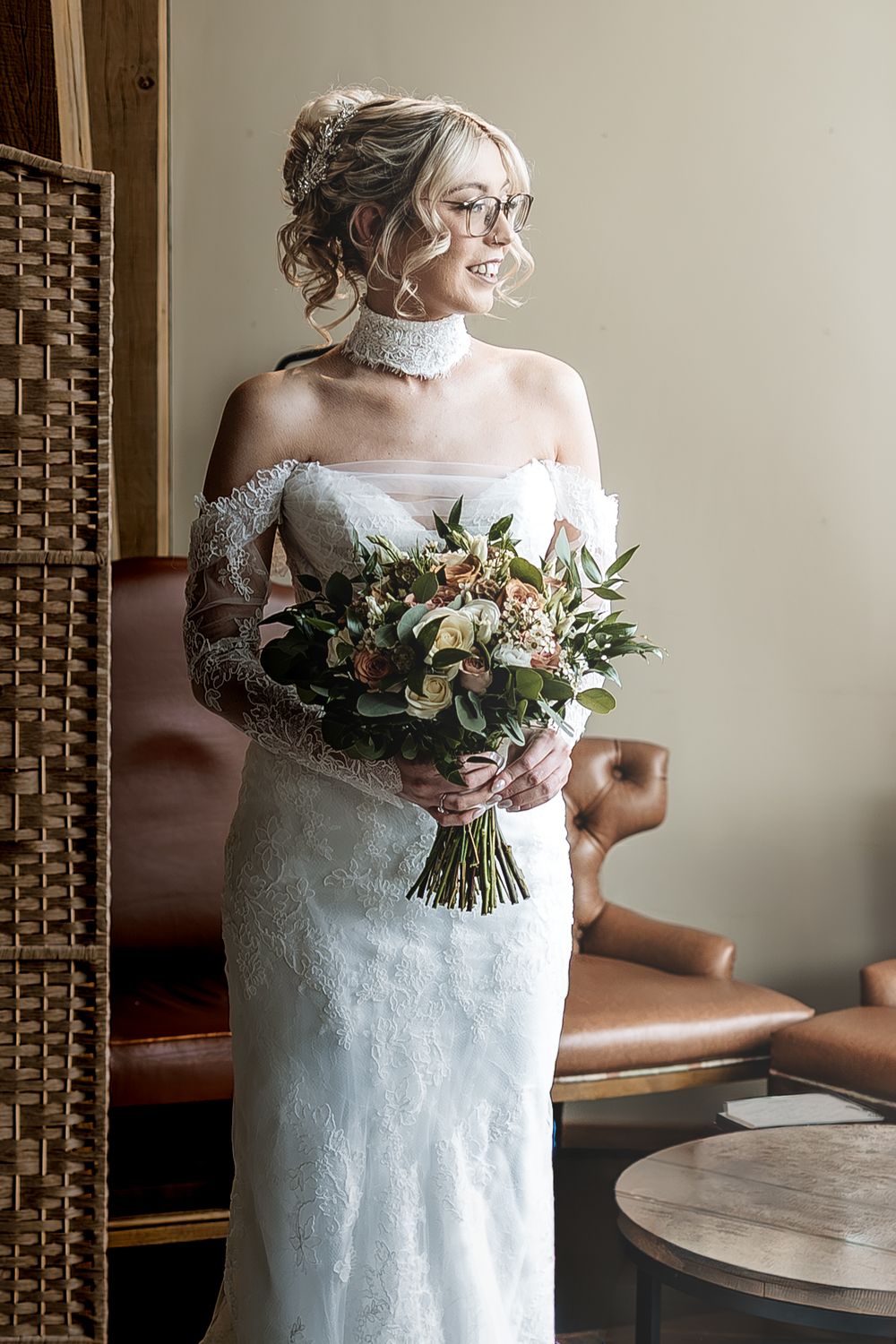 Relaxed Documentary wedding photo of a bride portrait on her wedding morning.