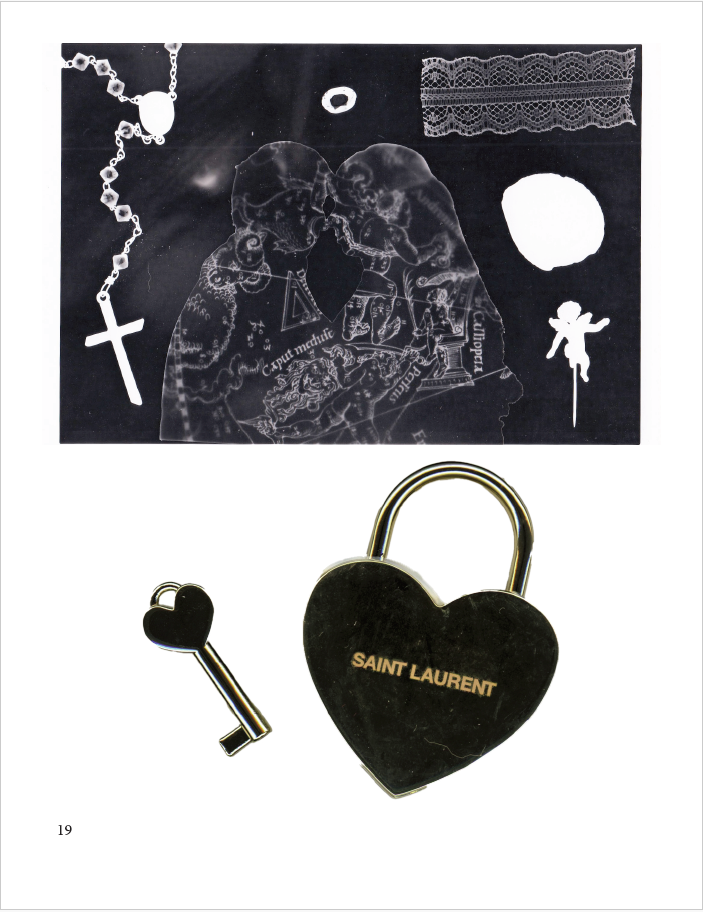 a photogram of a couple embracing and a YSL lock and key