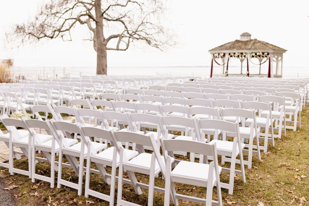 arch and seats of a Waterfront ceremony at Maryland wedding venue – Kurtz’s Beach