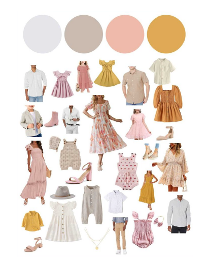 Fashion mood board featuring pastel clothing items, dresses, rompers and accessories in neutral tones and blush pink colors.