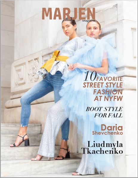 Fashion magazine cover featuring ethereal light blue and denim outfits.