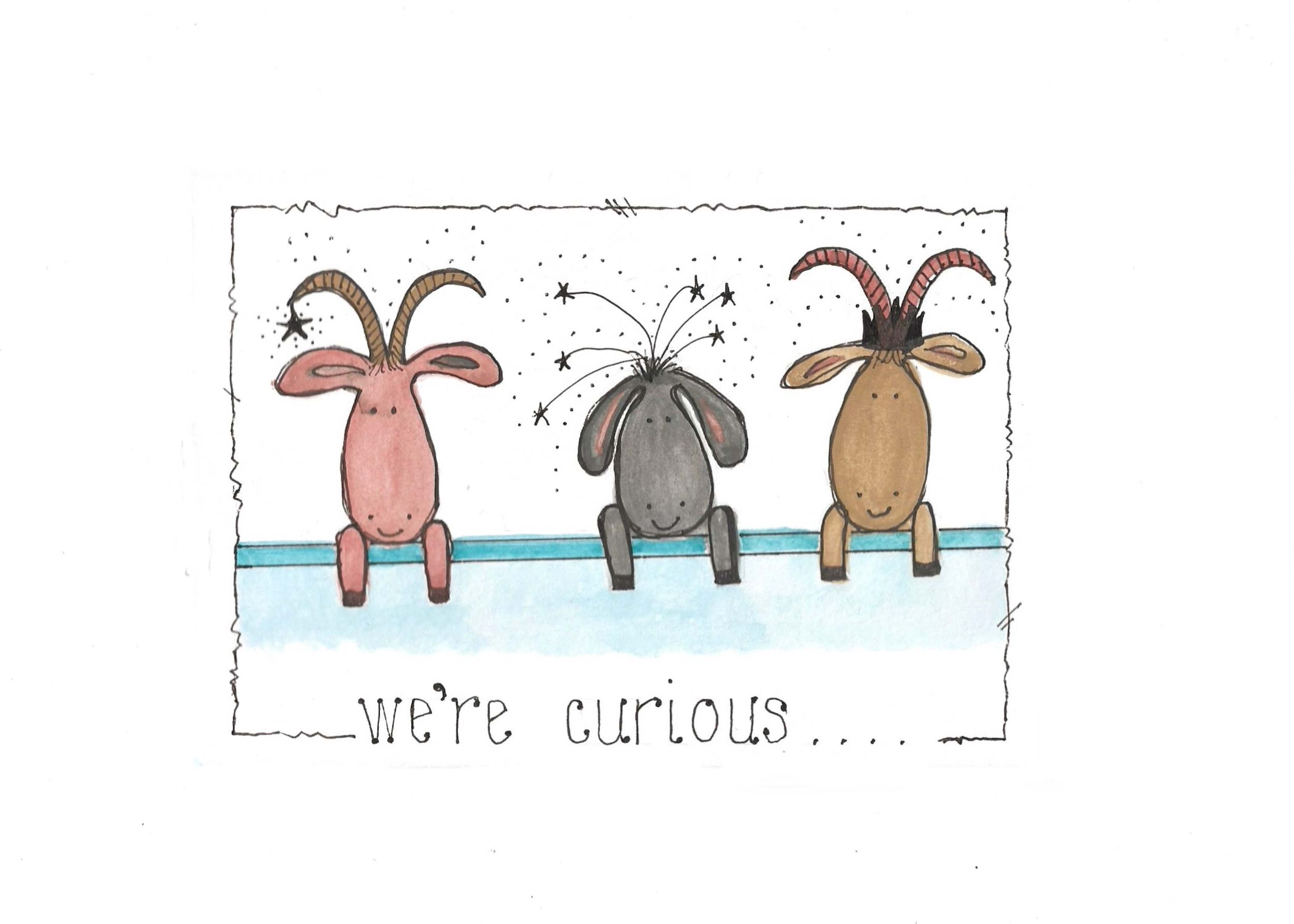 Cartoon donkeys or goats sitting together in a minimalist art style.