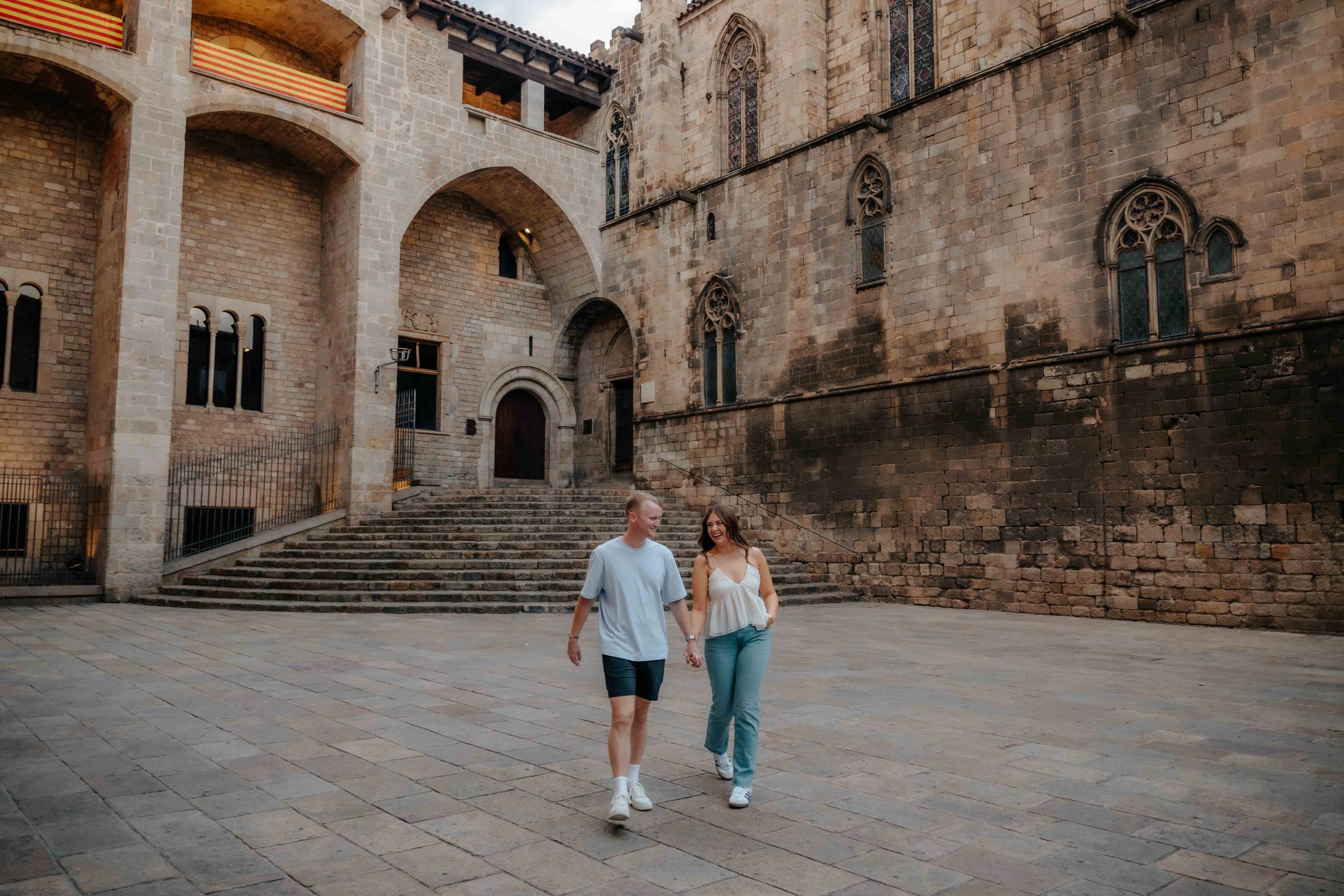 Couple celebrating engagement in Barcelona