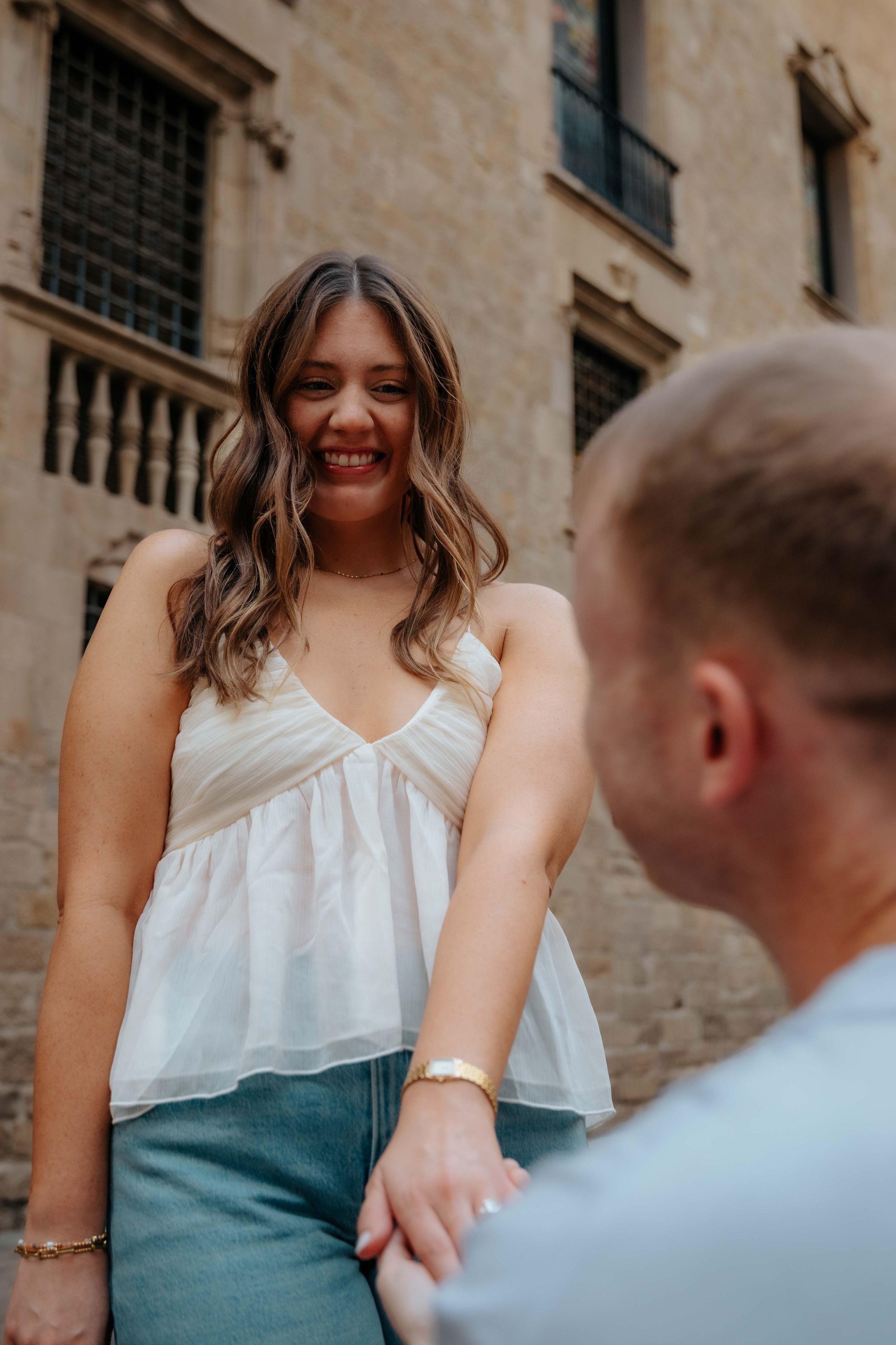 Intimate couple portrait after proposal in Barcelona