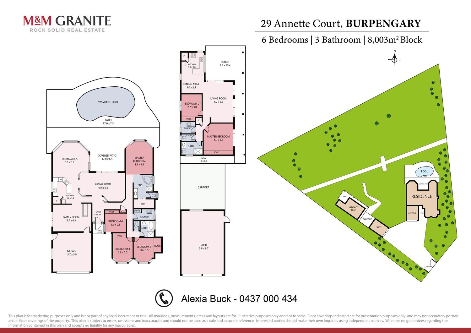 Floor plan of a 6-bedroom, 3-bathroom home on 8,060sqm block at  Burpengary.