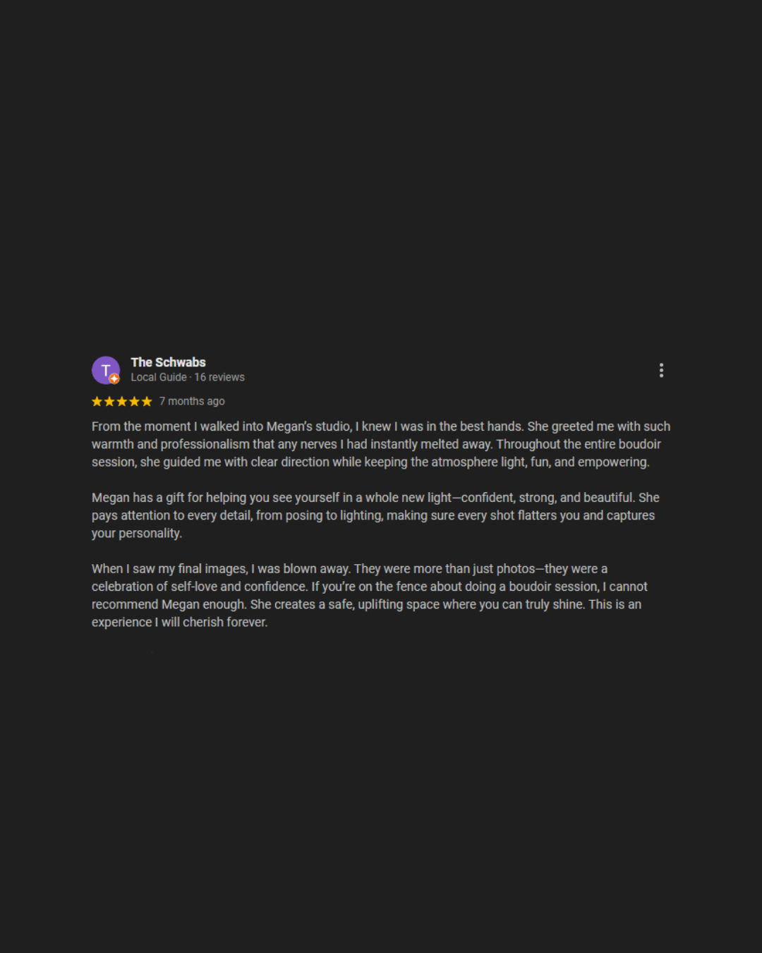 A series of dark screenshots showing text reviews and comments on a black background.