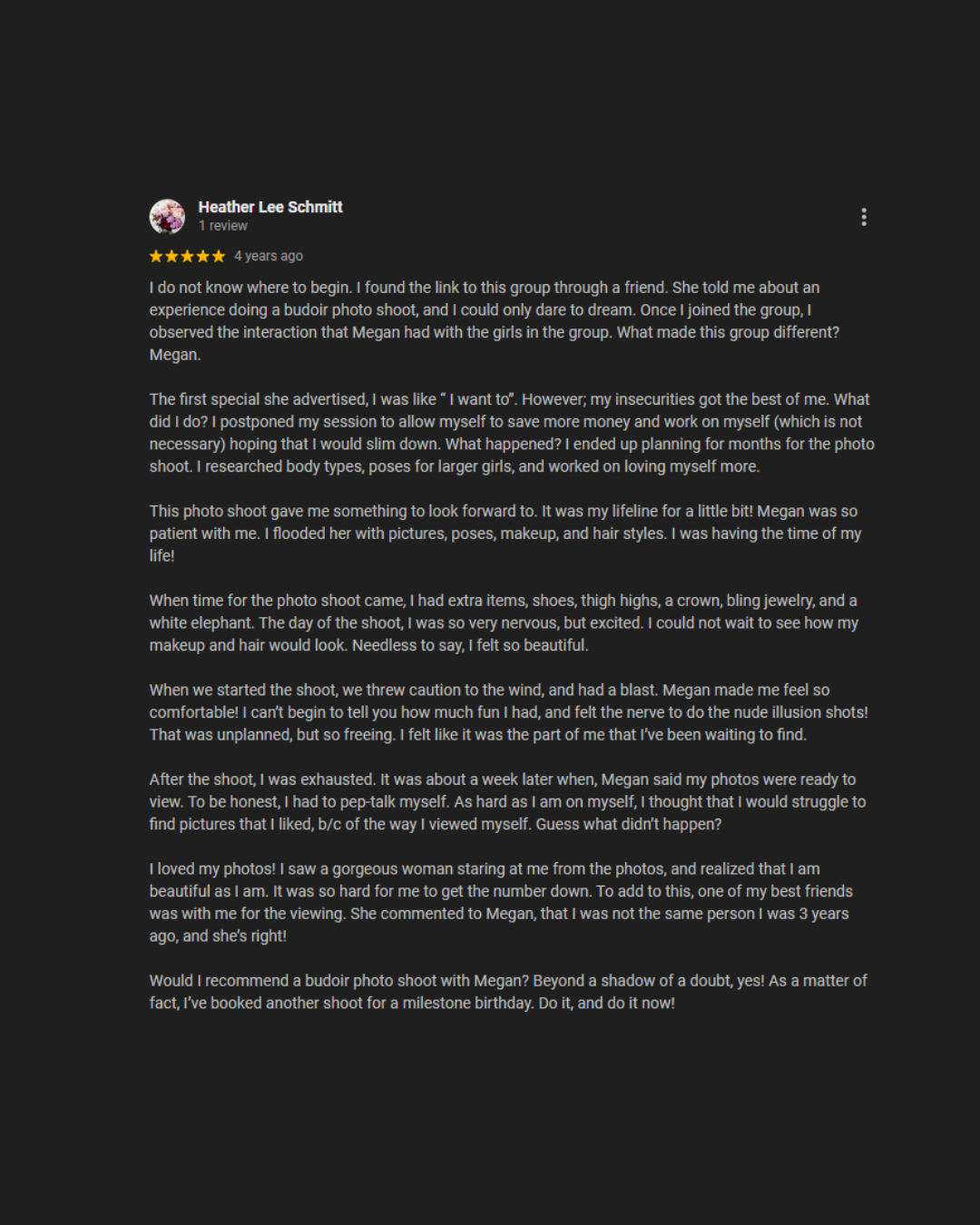 A dark screenshot of text messages or social media posts showing multiple paragraphs of white text on a black background.