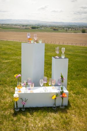 white pillars with colored glassware at Garman Hill Wilder, Idaho