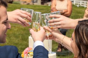 spring inspired glassware clinking for toast at Garman Hill Wilder, Idaho