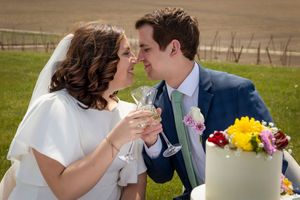 bride and groom looking at each other at table at Garman Hill Wilder, Idaho