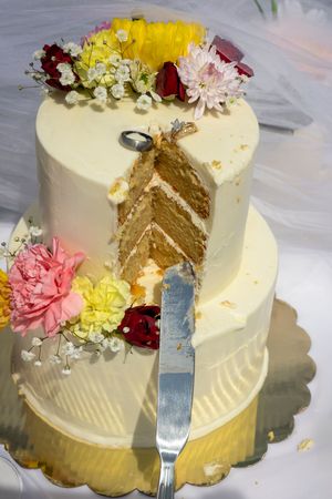 cake details with rings and cut open at Garman Hill Wilder, Idaho