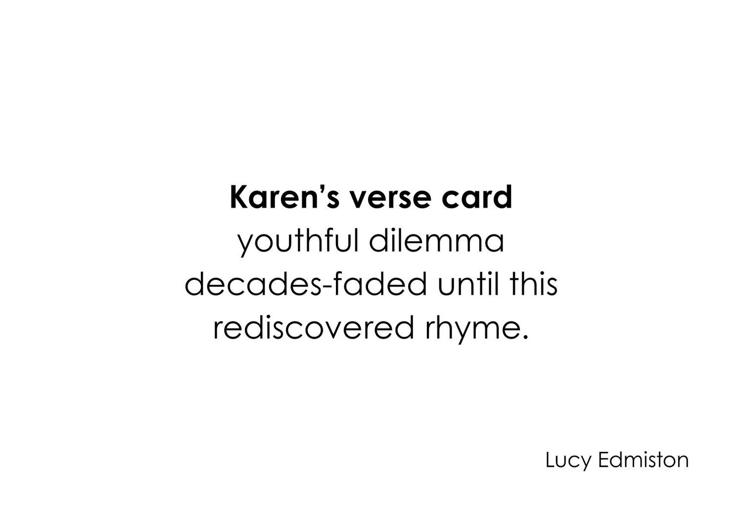 Short poem about rings titled 'Alice's rings' by Lucy Edmiston describes jewelry worn over a lifetime.