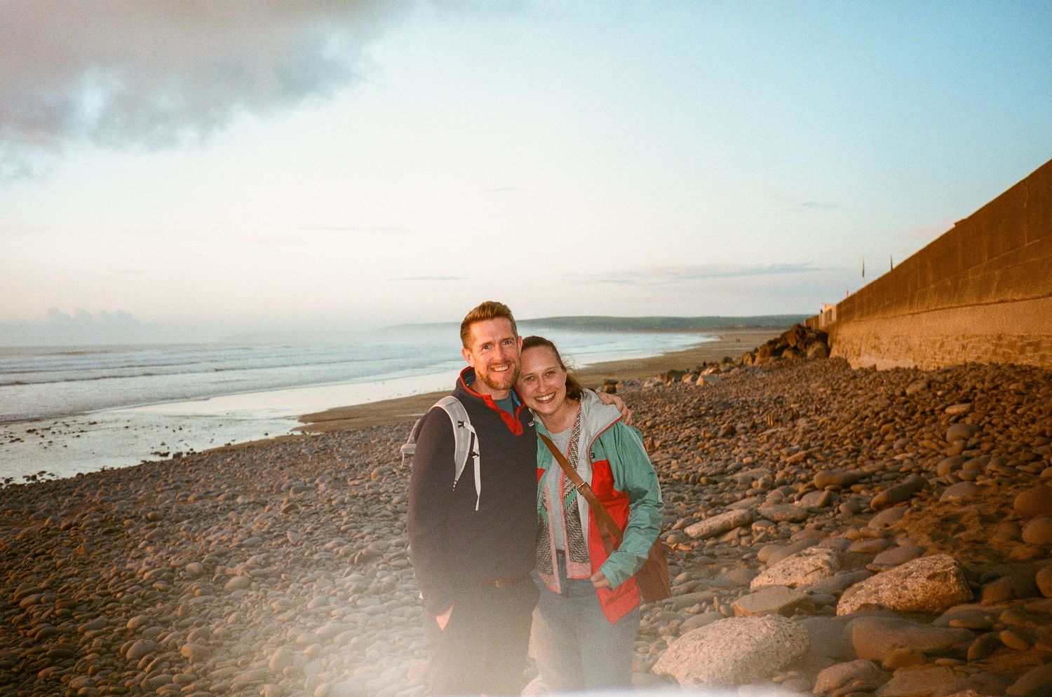 Dramatic coastal cliffs overlooking the ocean at sunset. Westward Ho!