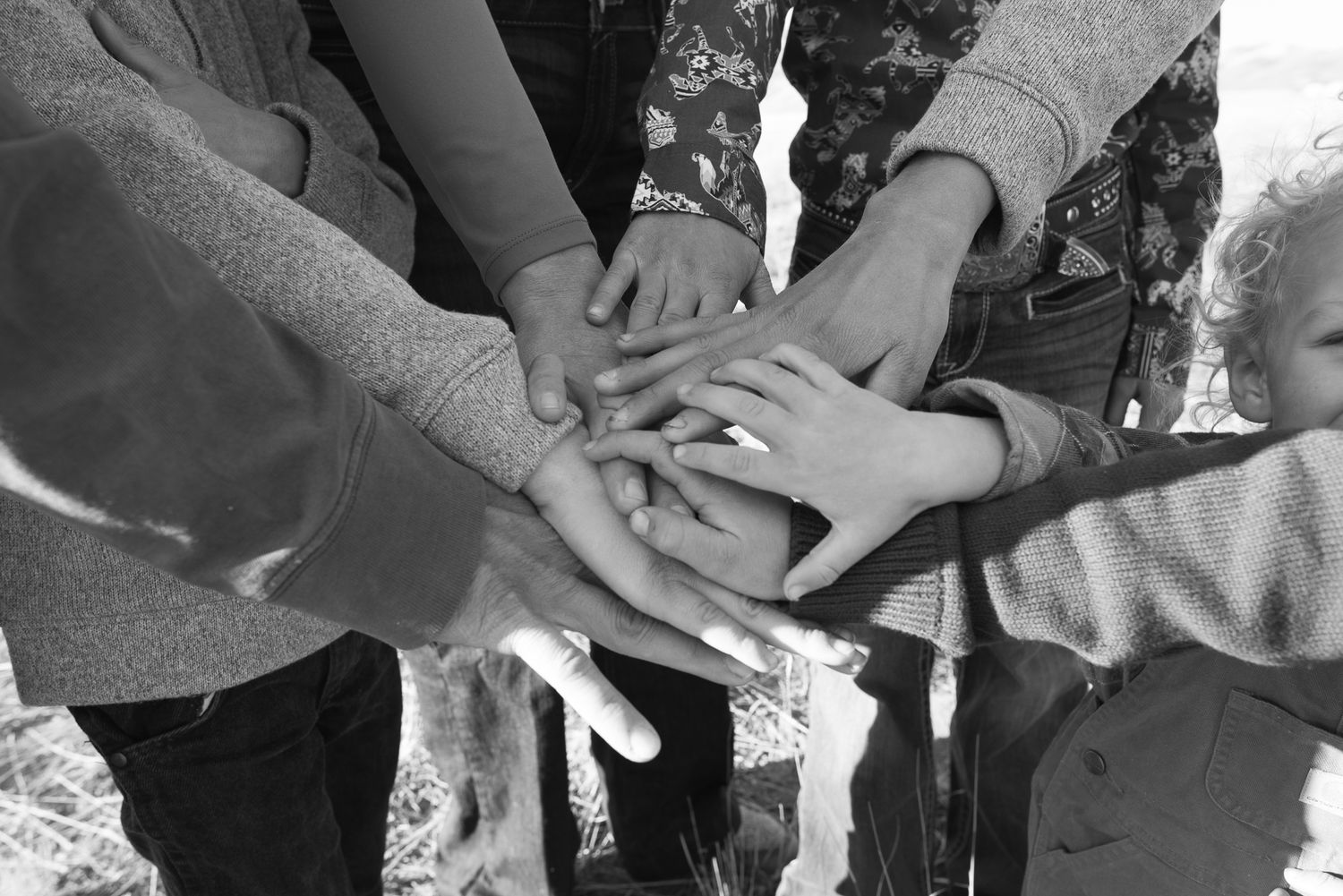 hands of a family all together in a commercial ranch photo