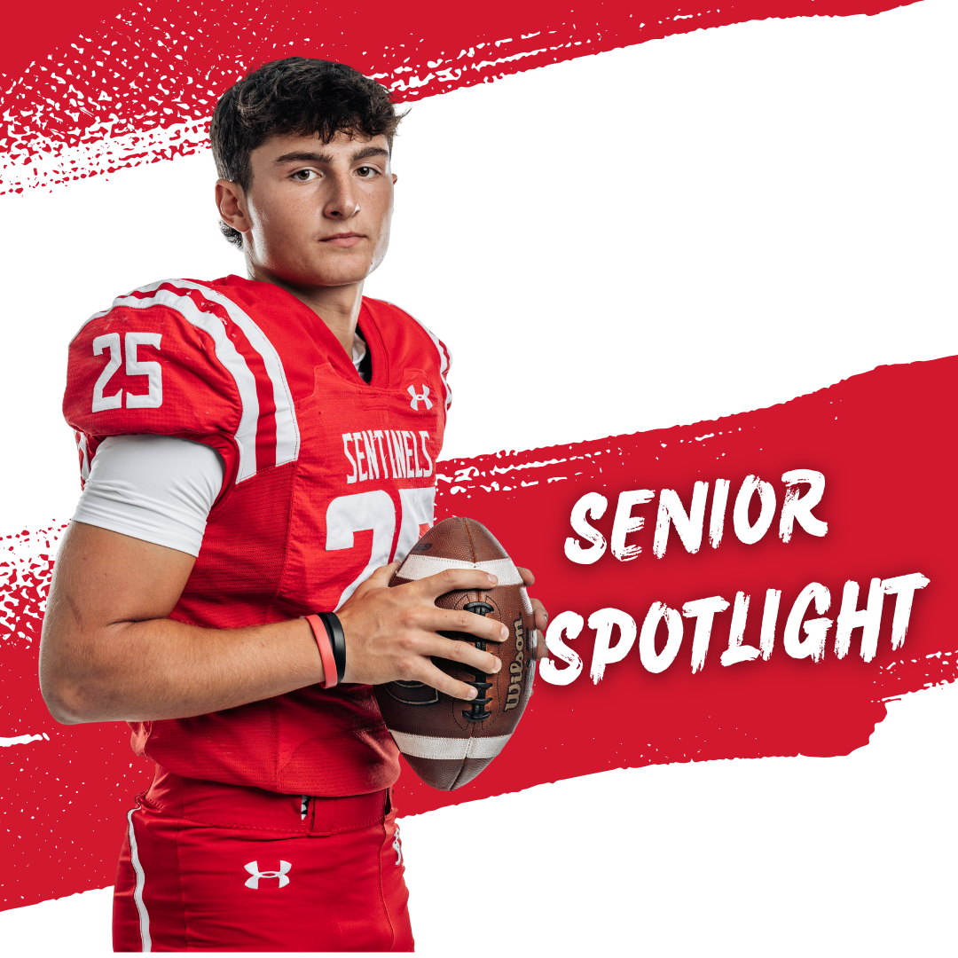 Karen Morgan Photography sports media day,  High school football player in red jersey and white pants poses with football
