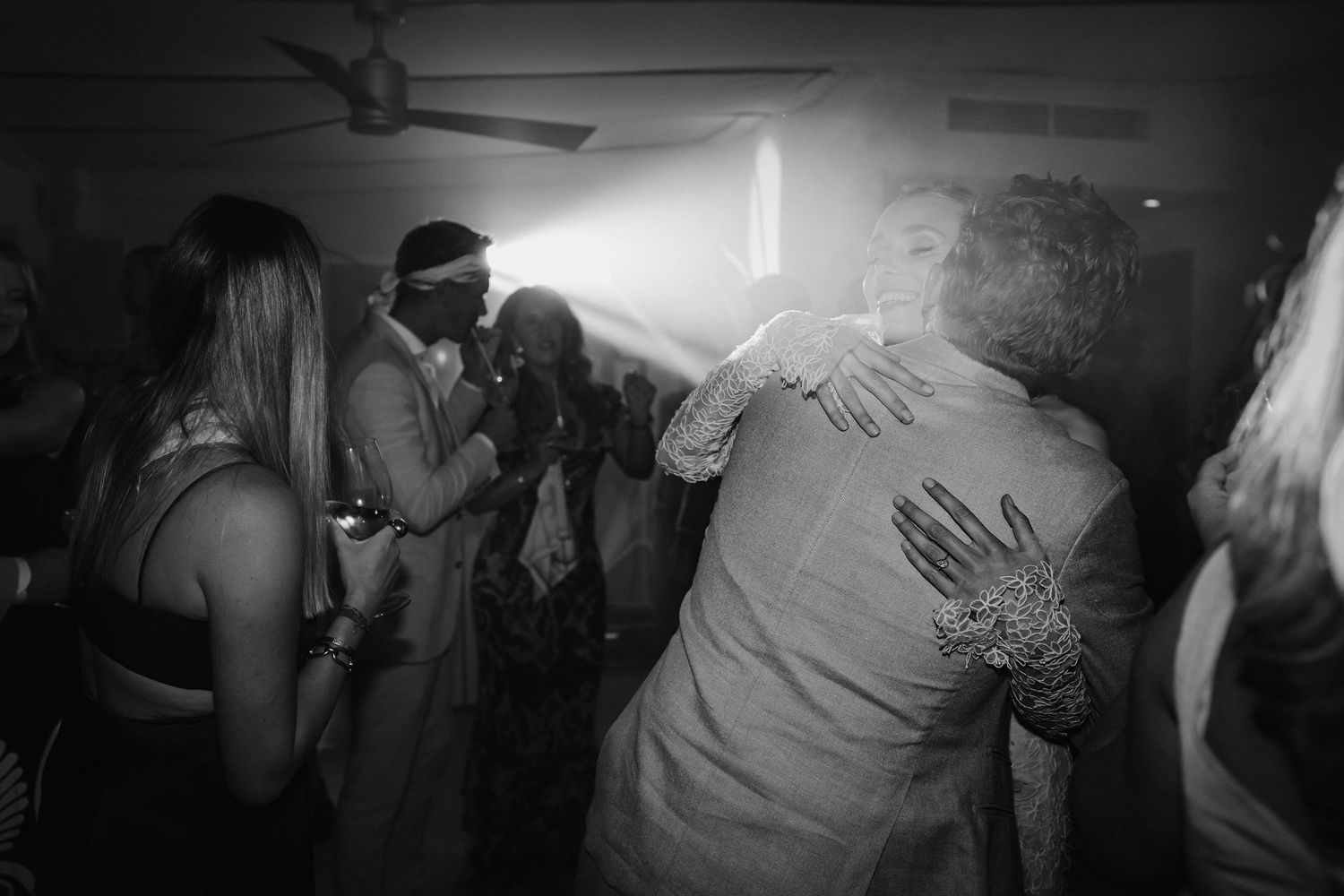 bride and groom embracing after their first dance at amante ibiza