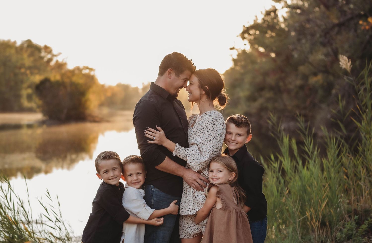 family photo, golden hour