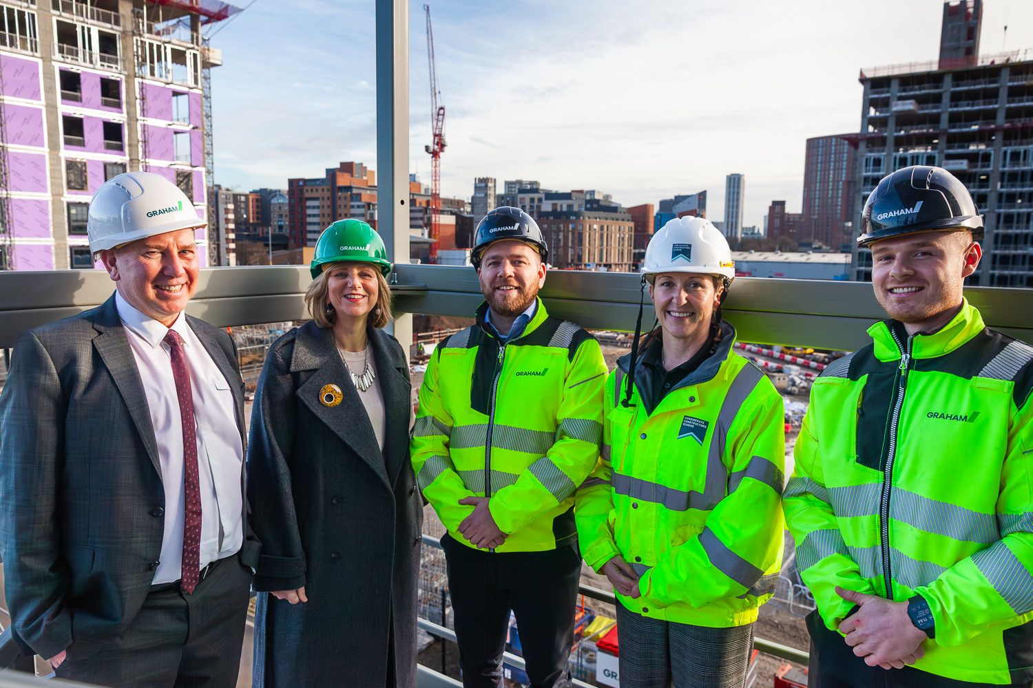 Group hotograph of local transport minister on visit to GRAHAM Dyecoats Leeds site