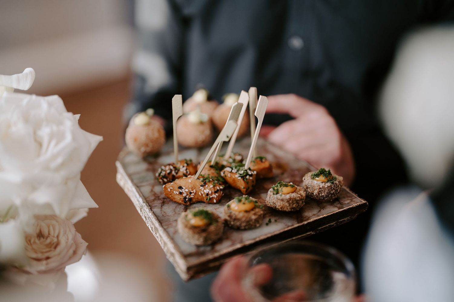 canapes being served at Iscoyd park