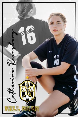 Soccer player in navy blue Nike uniform number 16 poses for team photo with WMA logo and Fall 2023 text.