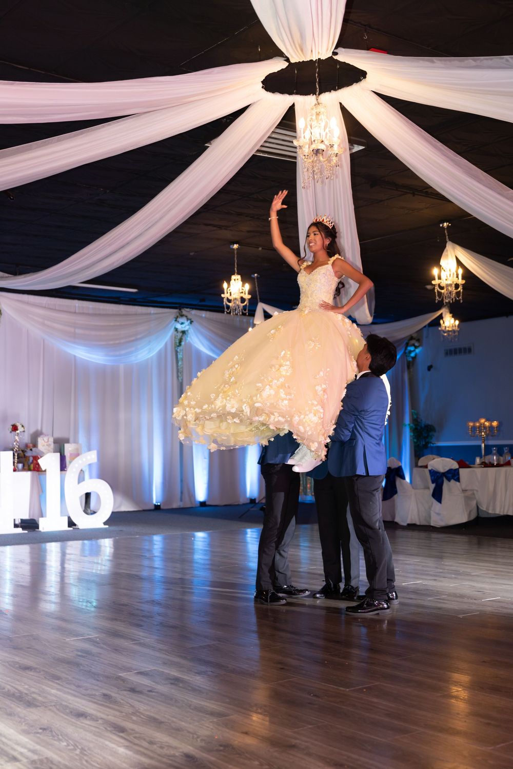 Quinceañera surprise dance performance at a Lake County banquet hall. Professional event photography by Alex T Photography.