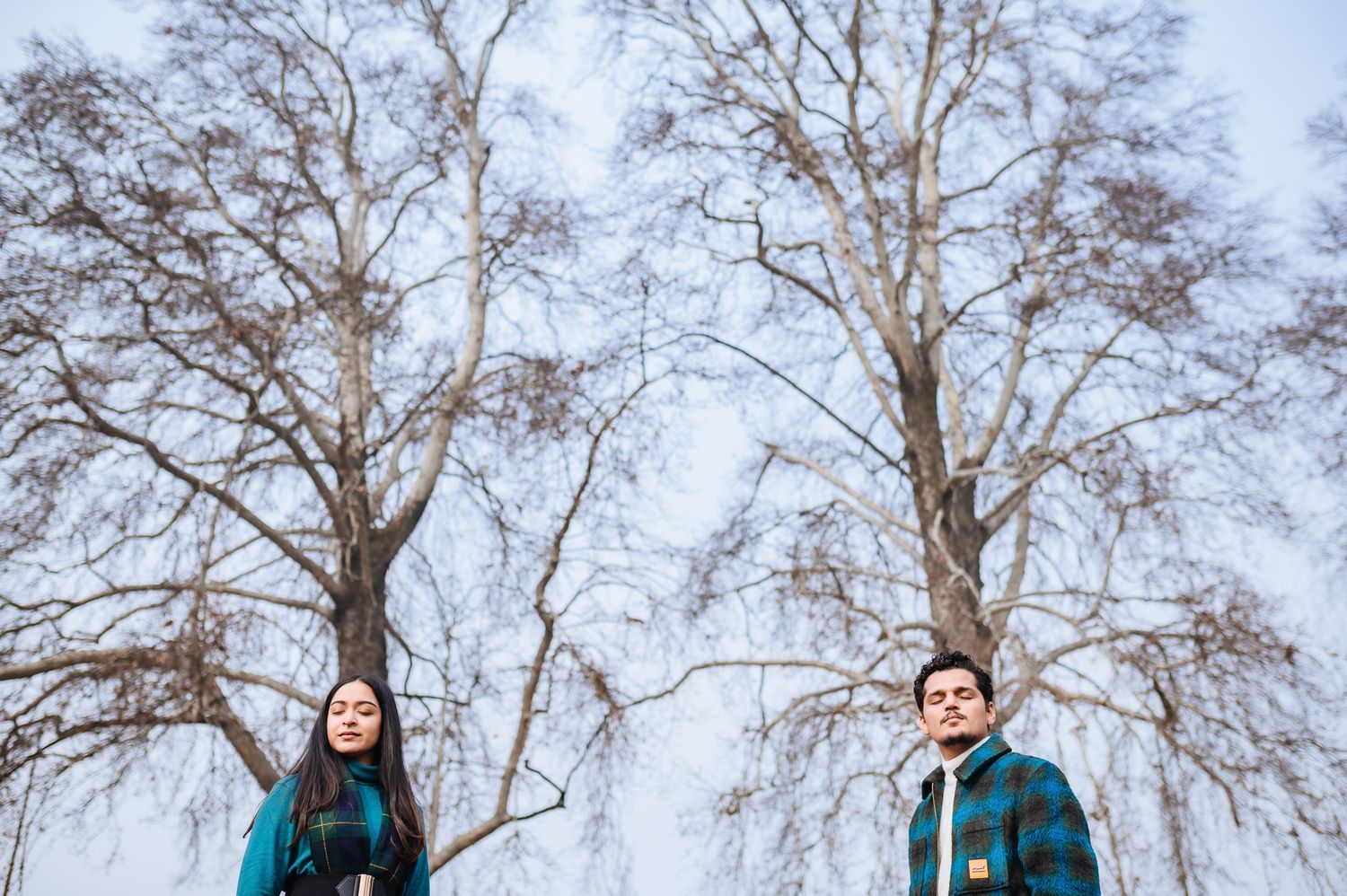 Intimate pre-wedding couple portrait with nostalgic fine-art style at a hidden secret spot in Srinagar