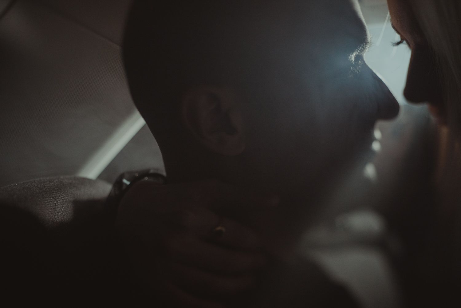 Moody intimate couple portrait with cinematic wedding photographer style
