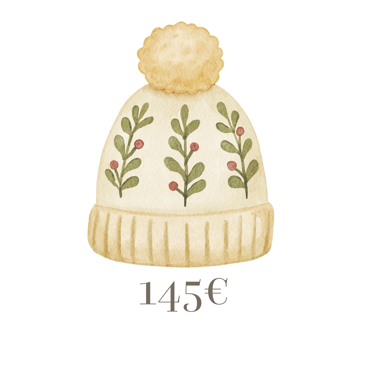 Vintage hand-drawn winter knit hats with pom poms and floral patterns in a delicate watercolor style.