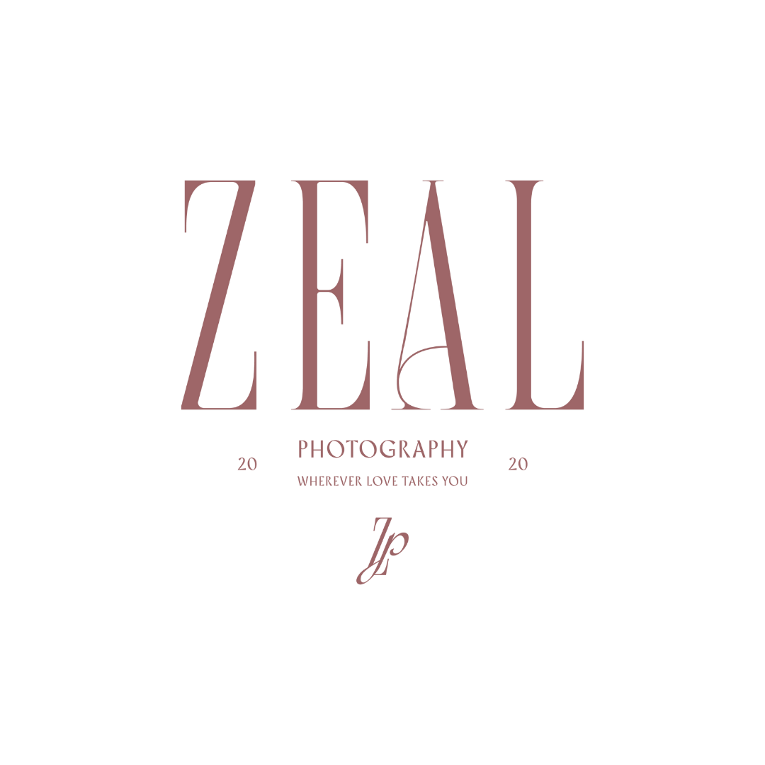 Modern wedding venue with pool overlooking hills with text overlay reading 'ZEAL Photography'.