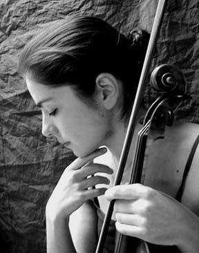 Black and white portrait of musician with violin in contemplative pose.