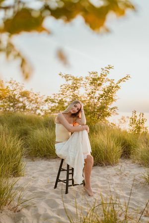 South haven senior photographer. Senior on sand dunes.