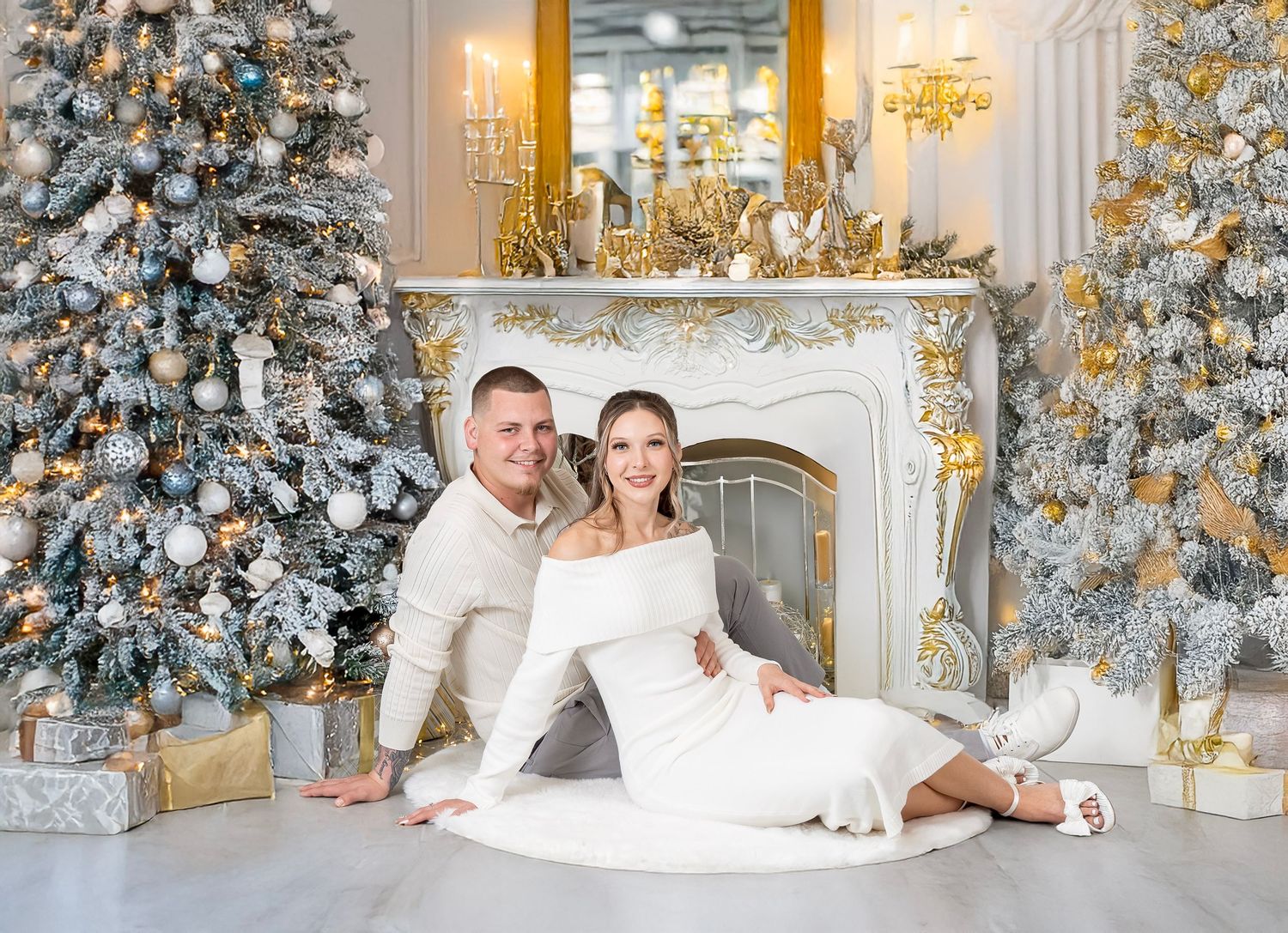 Festive family Christmas portrait taken in a Bradenton-Sarasota Lakewood Ranch studio — holiday-themed photo by professional photographer