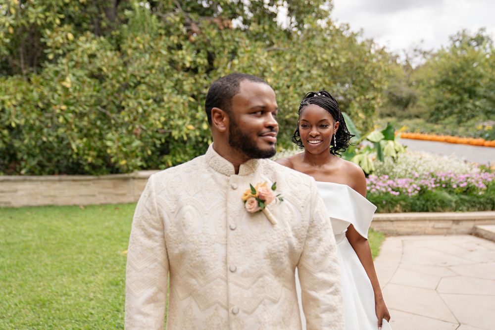 bride walking up to groom for first look