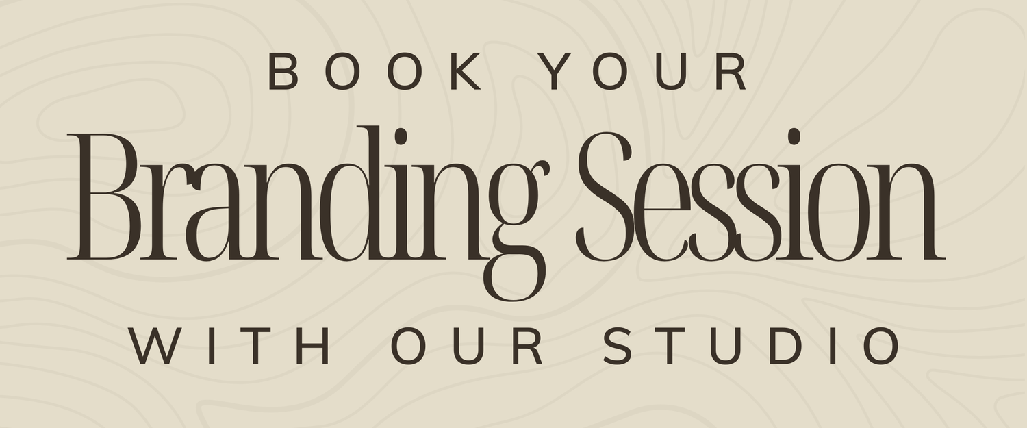 Book your branding session with our studio promotional banner in elegant serif typography on cream background.