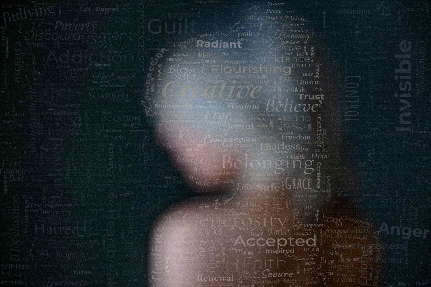 Blurred motion portrait of a person with short silver hair against a dark background.