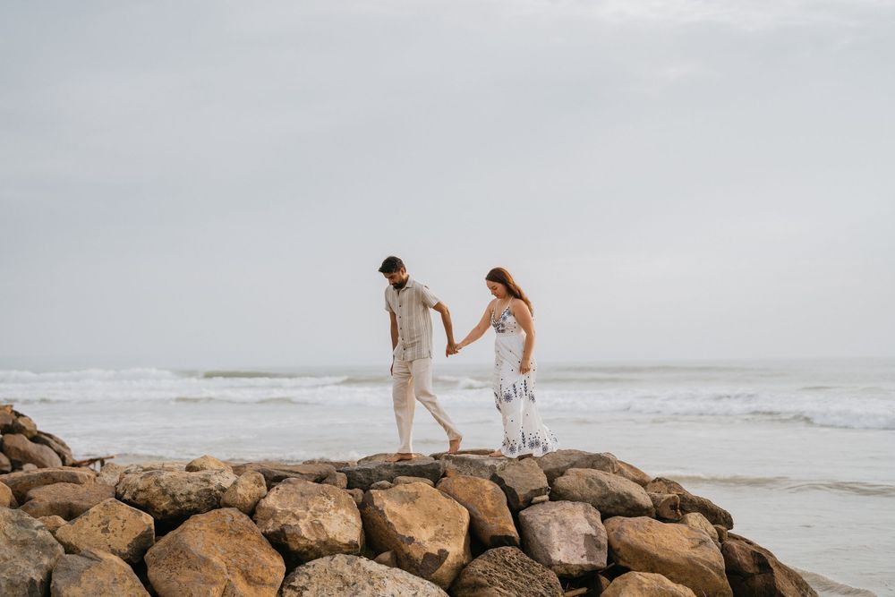Romantic couple photoshoot on Petitenget Beach in Seminyak.