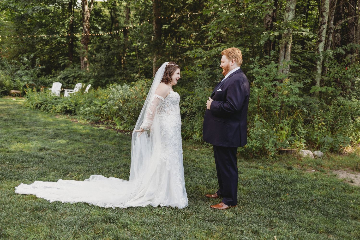 Bride and groom sharing a hug during their wedding first look.