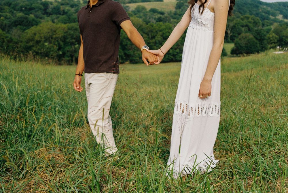 summer engagement in a field on film