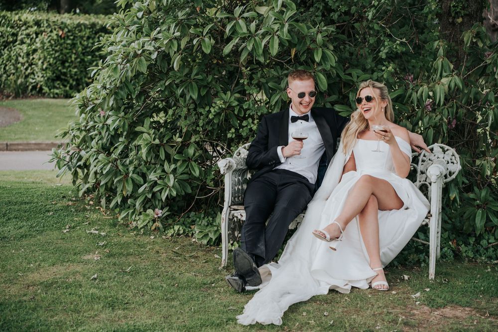 Bride and Groom enjoying espresso martini's at their Devon Wedding