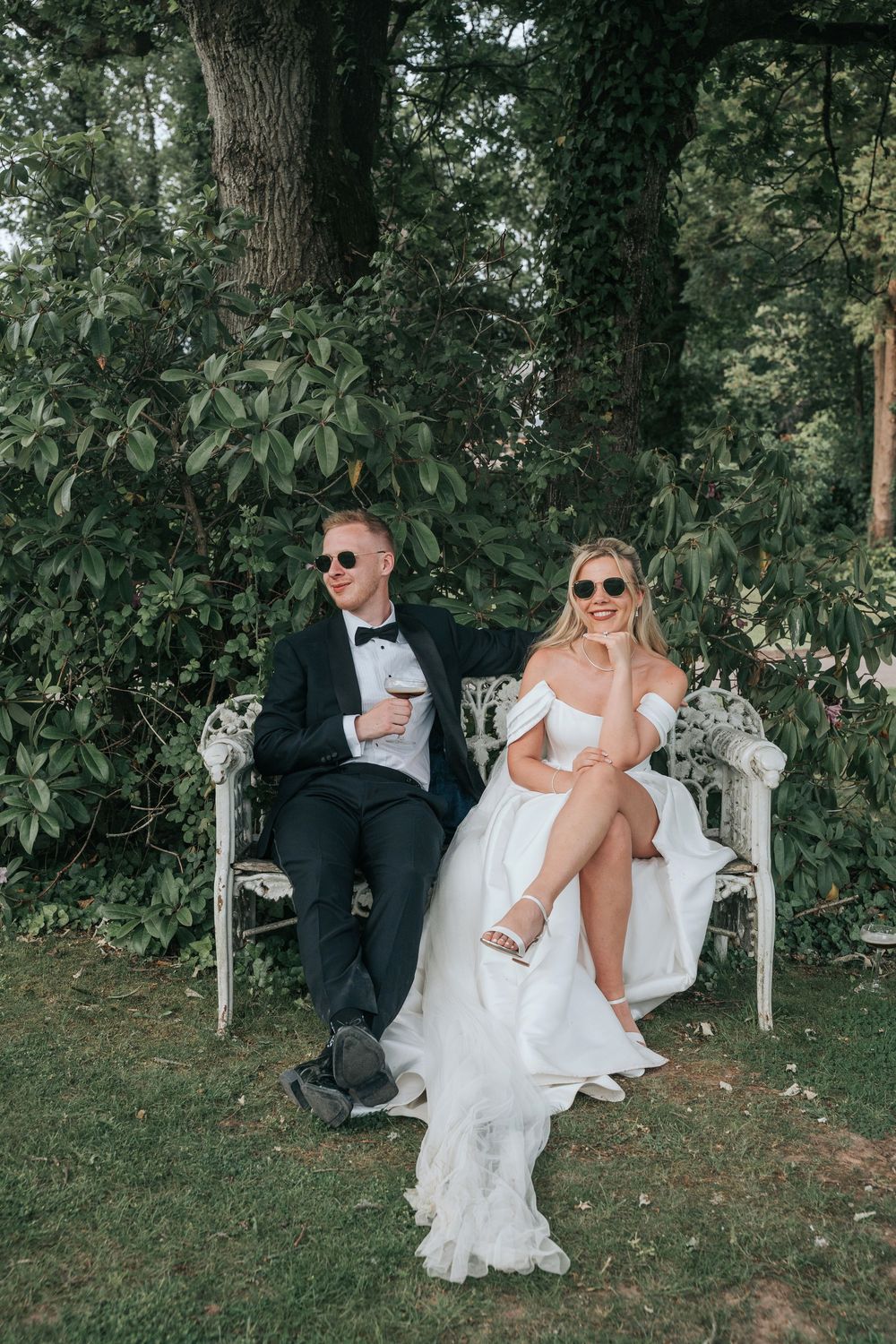 Bride and Groom enjoying espresso martini's at their Devon Wedding