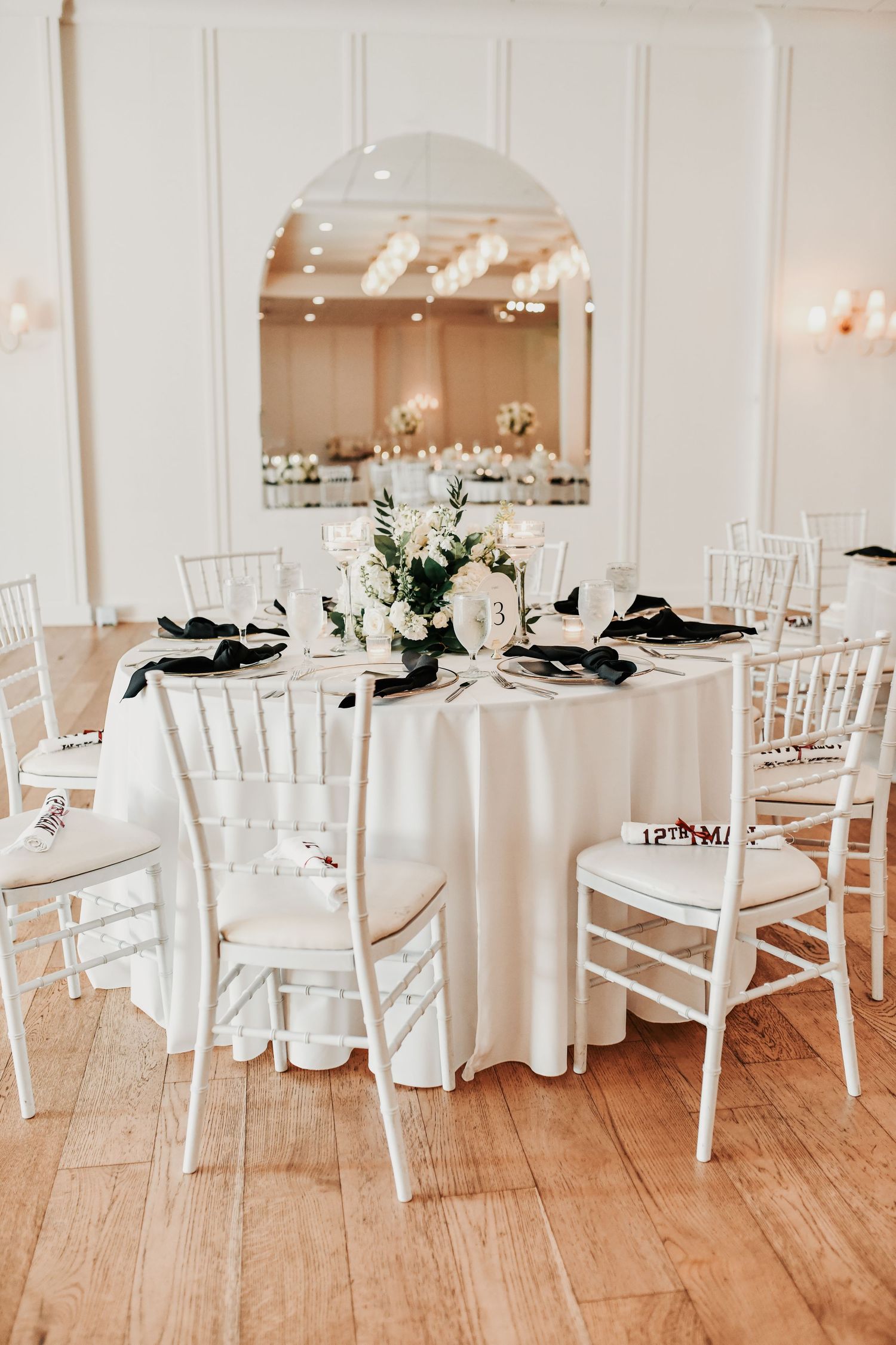 Elegant wedding reception centerpiece at Hall on Dragon